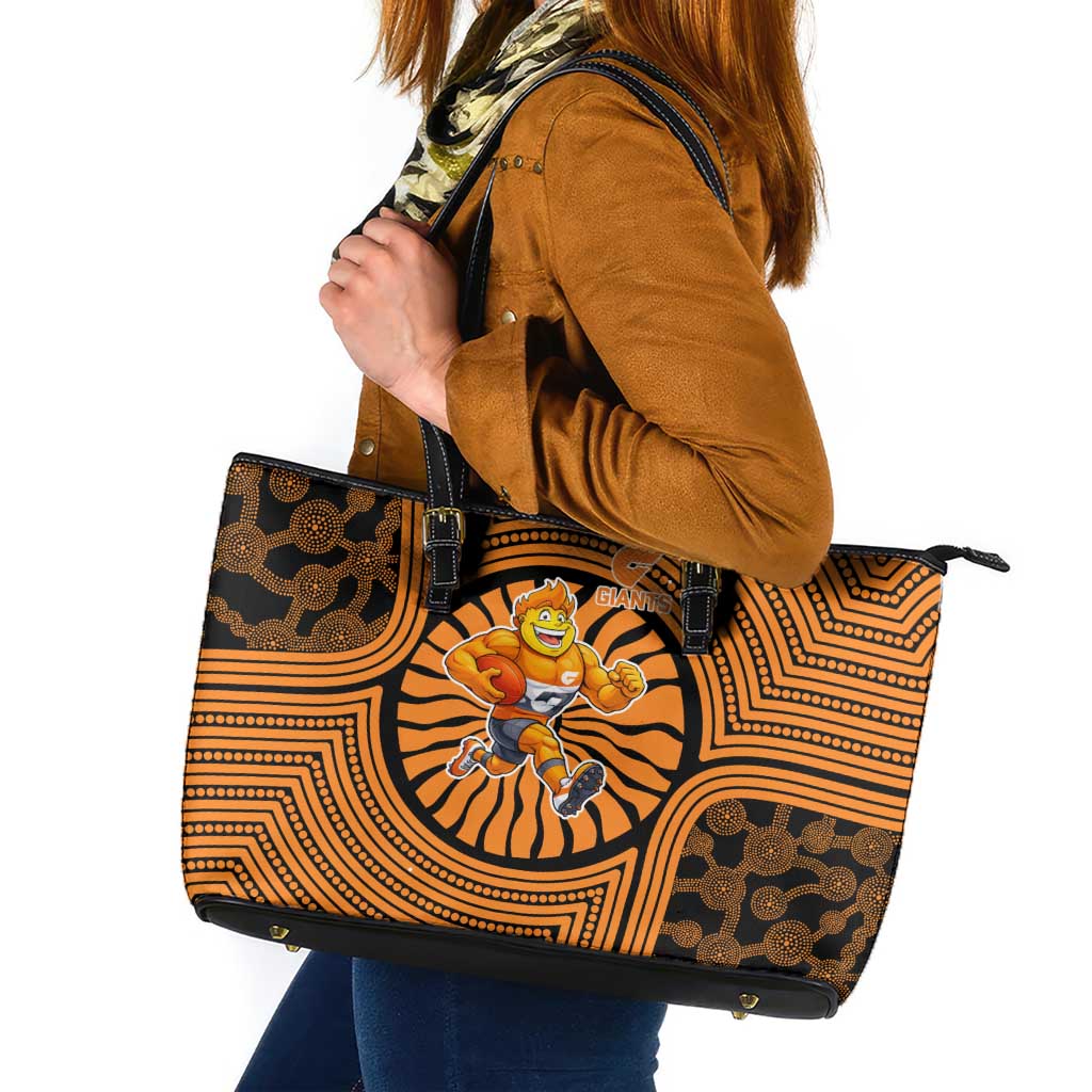Greater Western Sydney Giants Leather Tote Bag Indigenous Monochrome Dot Art Mascot Style