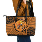 Greater Western Sydney Giants Leather Tote Bag Indigenous Monochrome Dot Art Mascot Style