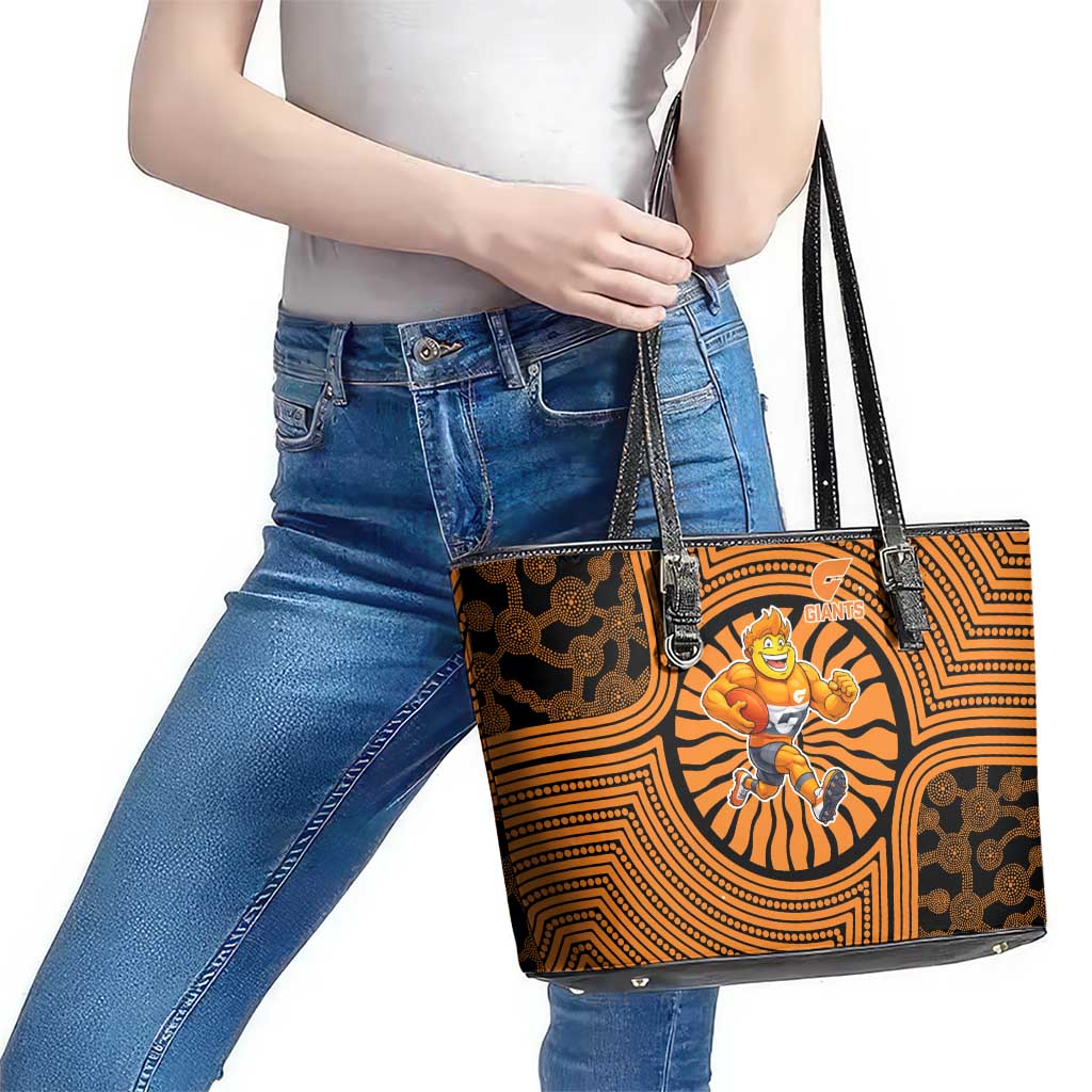 Greater Western Sydney Giants Leather Tote Bag Indigenous Monochrome Dot Art Mascot Style