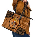 Greater Western Sydney Giants Leather Tote Bag Indigenous Monochrome Dot Art Mascot Style