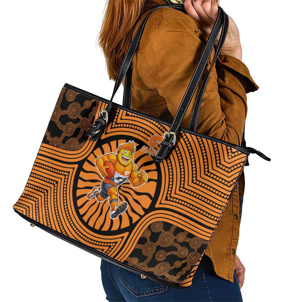 Greater Western Sydney Giants Leather Tote Bag Indigenous Monochrome Dot Art Mascot Style