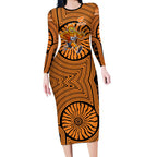 Greater Western Sydney Giants Long Sleeve Bodycon Dress Indigenous Monochrome Dot Art Mascot Style