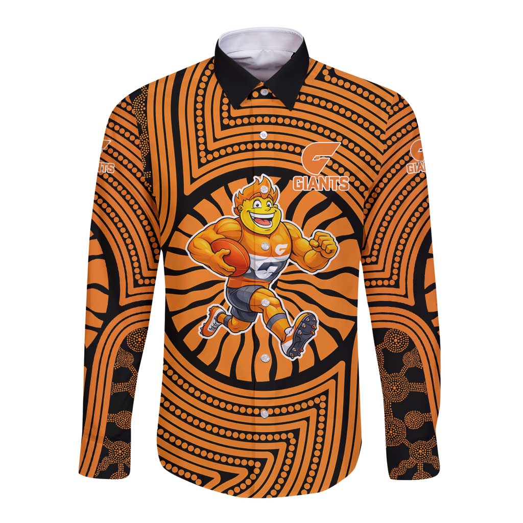 Greater Western Sydney Giants Long Sleeve Button Shirt Indigenous Monochrome Dot Art Mascot Style