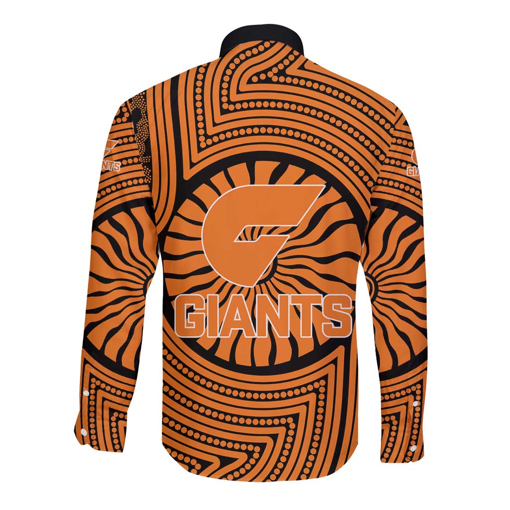 Greater Western Sydney Giants Long Sleeve Button Shirt Indigenous Monochrome Dot Art Mascot Style
