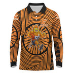 Greater Western Sydney Giants Long Sleeve Polo Shirt Indigenous Monochrome Dot Art Mascot Style