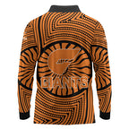 Greater Western Sydney Giants Long Sleeve Polo Shirt Indigenous Monochrome Dot Art Mascot Style