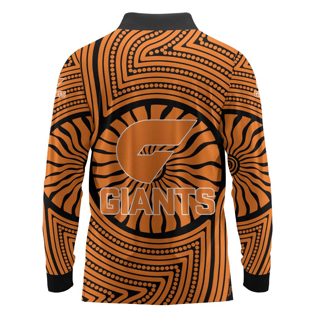 Greater Western Sydney Giants Long Sleeve Polo Shirt Indigenous Monochrome Dot Art Mascot Style