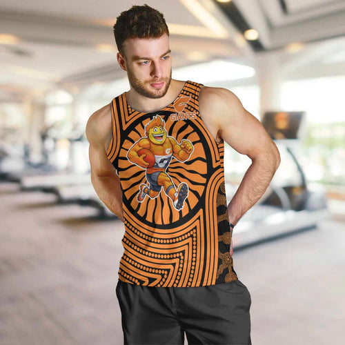 Greater Western Sydney Giants Men Tank Top Indigenous Monochrome Dot Art Mascot Style