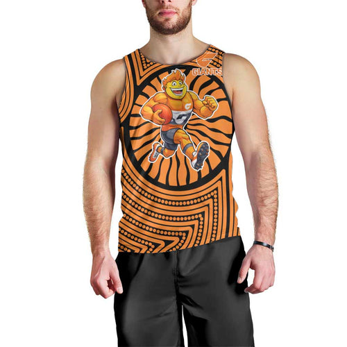 Greater Western Sydney Giants Men Tank Top Indigenous Monochrome Dot Art Mascot Style