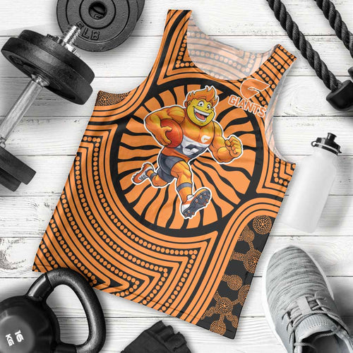 Greater Western Sydney Giants Men Tank Top Indigenous Monochrome Dot Art Mascot Style