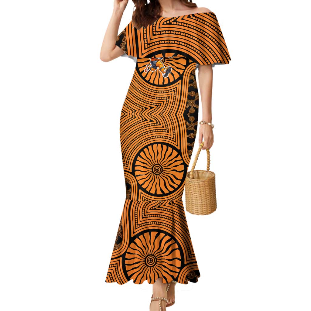 Greater Western Sydney Giants Mermaid Dress Indigenous Monochrome Dot Art Mascot Style