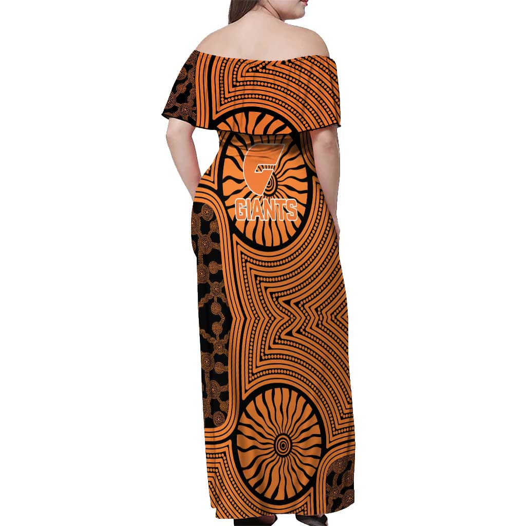 Greater Western Sydney Giants Off Shoulder Maxi Dress Indigenous Monochrome Dot Art Mascot Style