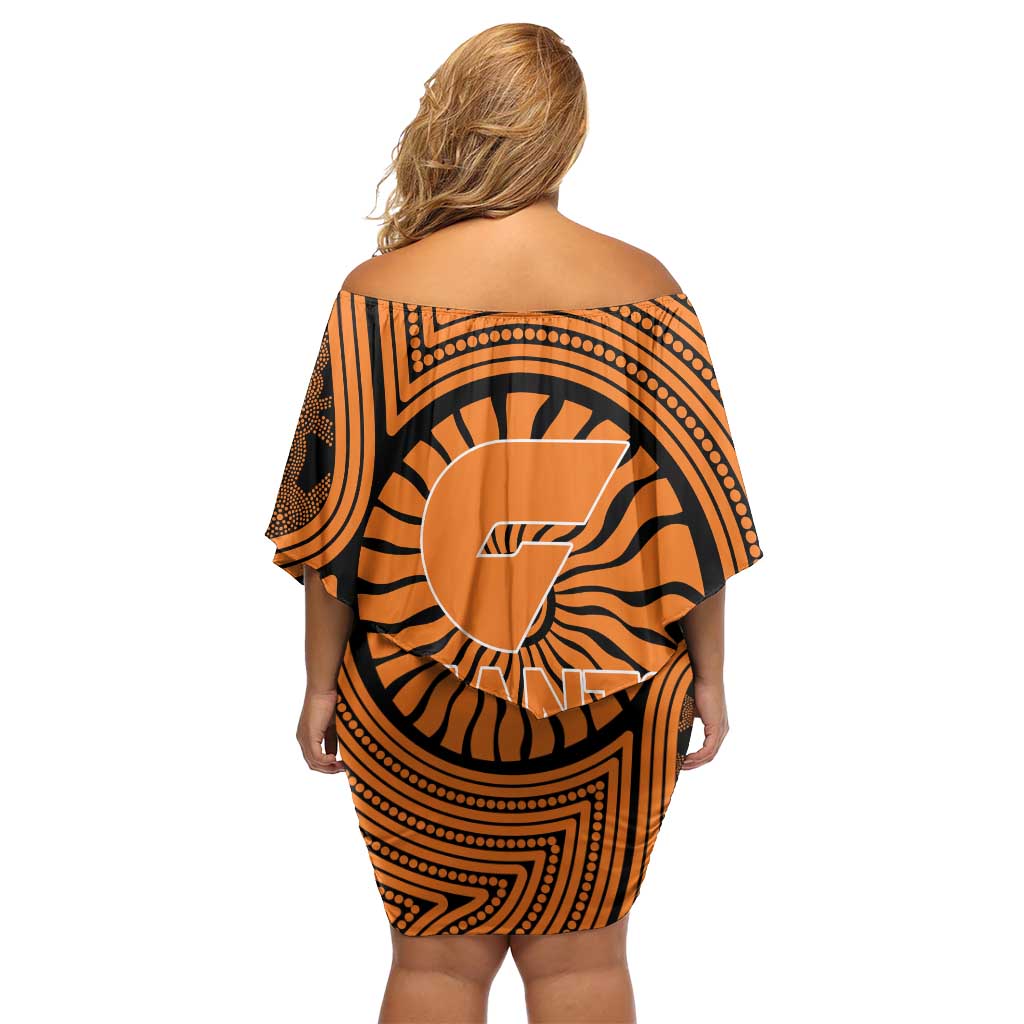 Greater Western Sydney Giants Off Shoulder Short Dress Indigenous Monochrome Dot Art Mascot Style