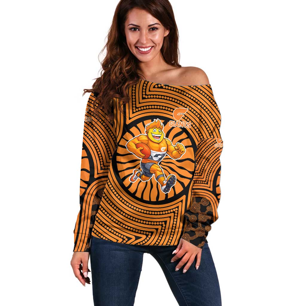 Greater Western Sydney Giants Off Shoulder Sweater Indigenous Monochrome Dot Art Mascot Style