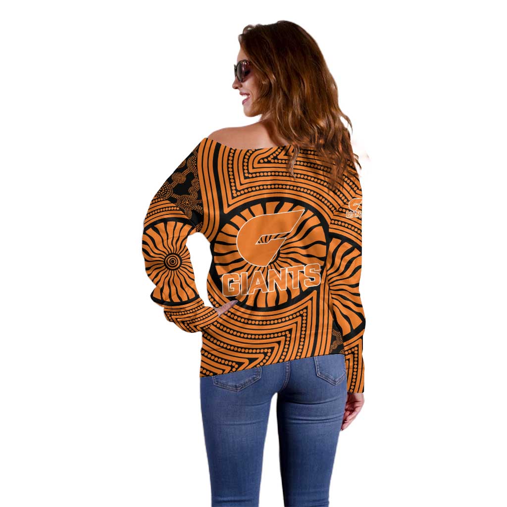 Greater Western Sydney Giants Off Shoulder Sweater Indigenous Monochrome Dot Art Mascot Style