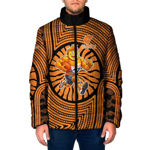 Greater Western Sydney Giants Padded Jacket Indigenous Monochrome Dot Art Mascot Style
