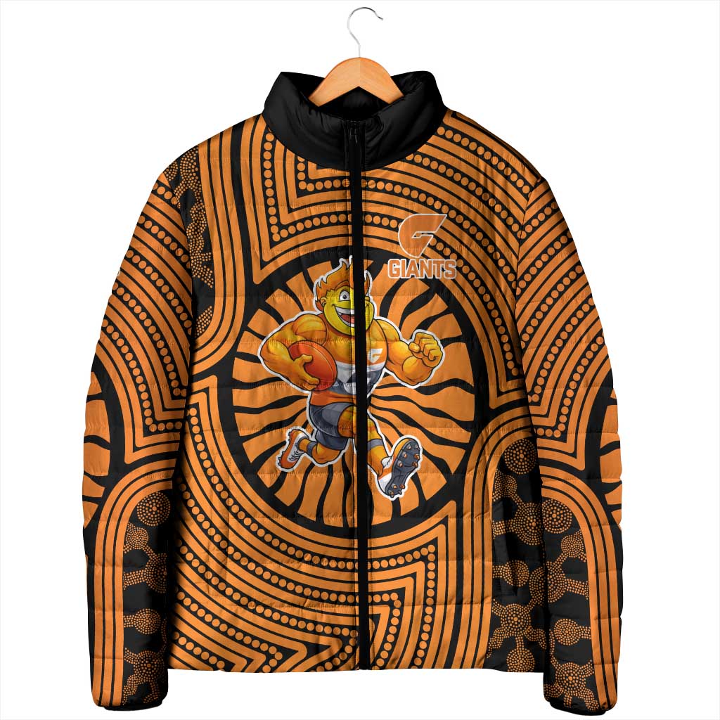 Greater Western Sydney Giants Padded Jacket Indigenous Monochrome Dot Art Mascot Style