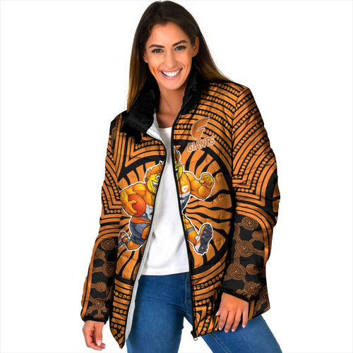 Greater Western Sydney Giants Padded Jacket Indigenous Monochrome Dot Art Mascot Style
