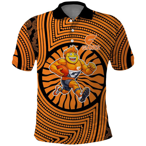 Greater Western Sydney Giants Polo Shirt Indigenous Monochrome Dot Art Mascot Style