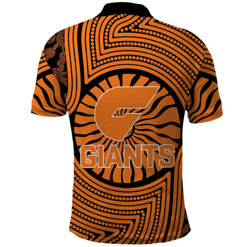 Greater Western Sydney Giants Polo Shirt Indigenous Monochrome Dot Art Mascot Style