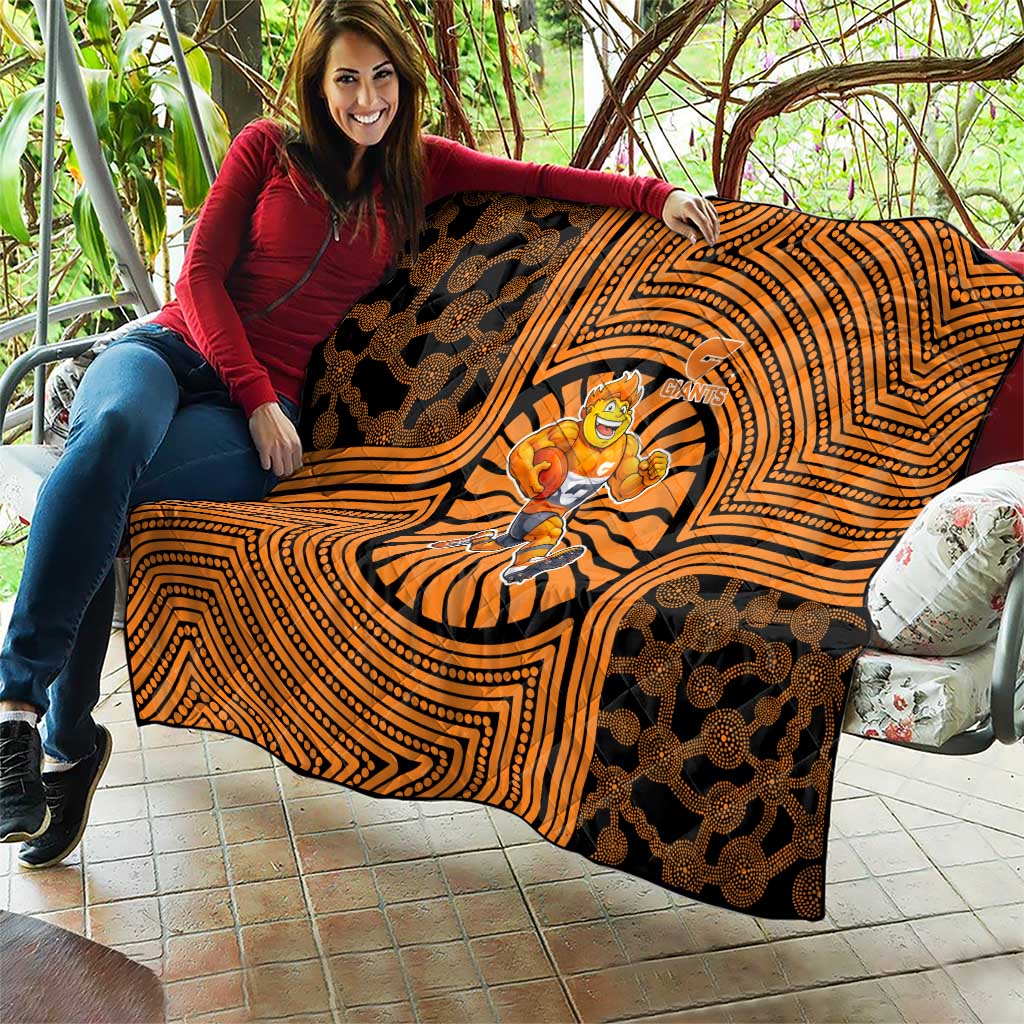 Greater Western Sydney Giants Quilt Indigenous Monochrome Dot Art Mascot Style
