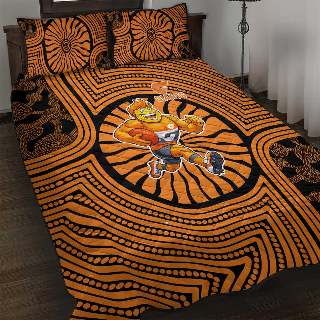 Greater Western Sydney Giants Quilt Bed Set Indigenous Monochrome Dot Art Mascot Style