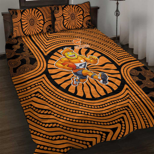 Greater Western Sydney Giants Quilt Bed Set Indigenous Monochrome Dot Art Mascot Style