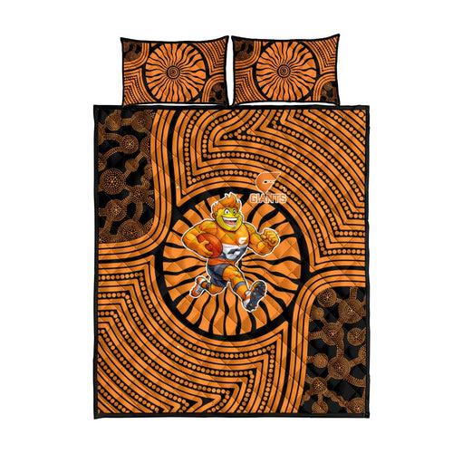Greater Western Sydney Giants Quilt Bed Set Indigenous Monochrome Dot Art Mascot Style