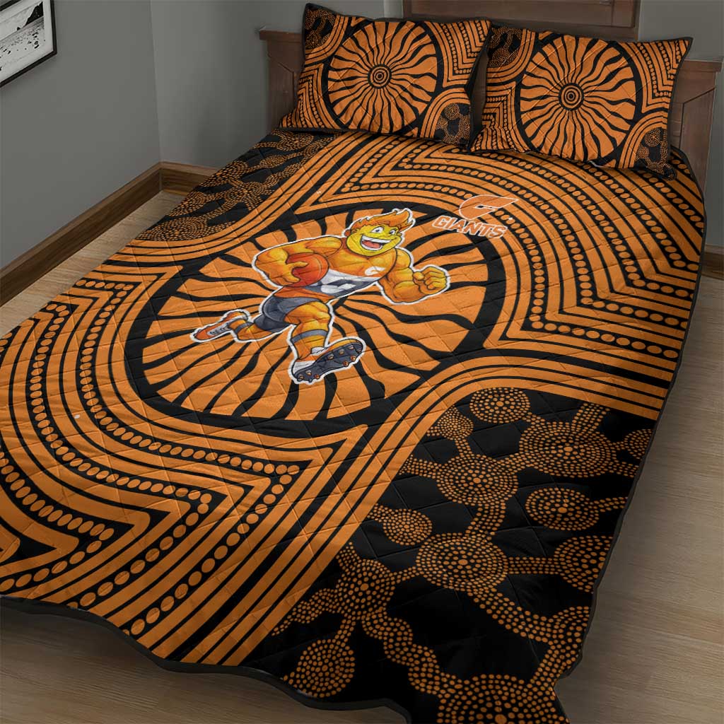 Greater Western Sydney Giants Quilt Bed Set Indigenous Monochrome Dot Art Mascot Style