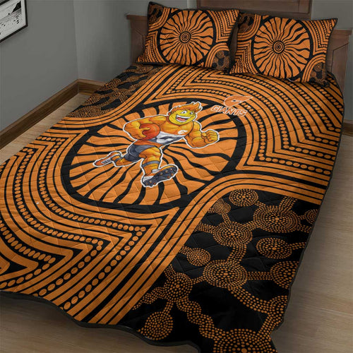 Greater Western Sydney Giants Quilt Bed Set Indigenous Monochrome Dot Art Mascot Style