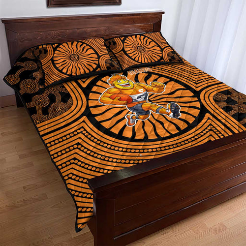Greater Western Sydney Giants Quilt Bed Set Indigenous Monochrome Dot Art Mascot Style