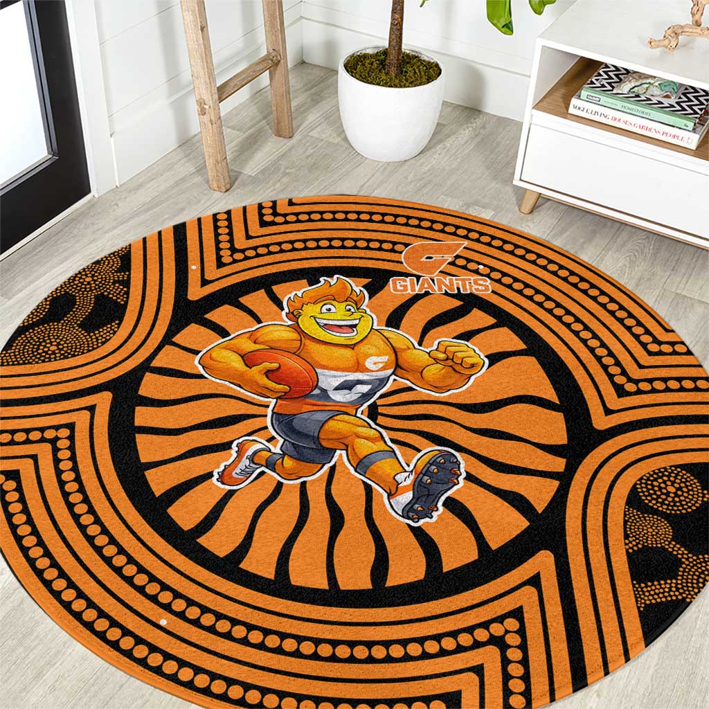 Greater Western Sydney Giants Round Carpet Indigenous Monochrome Dot Art Mascot Style