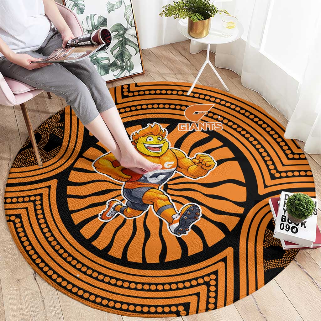 Greater Western Sydney Giants Round Carpet Indigenous Monochrome Dot Art Mascot Style
