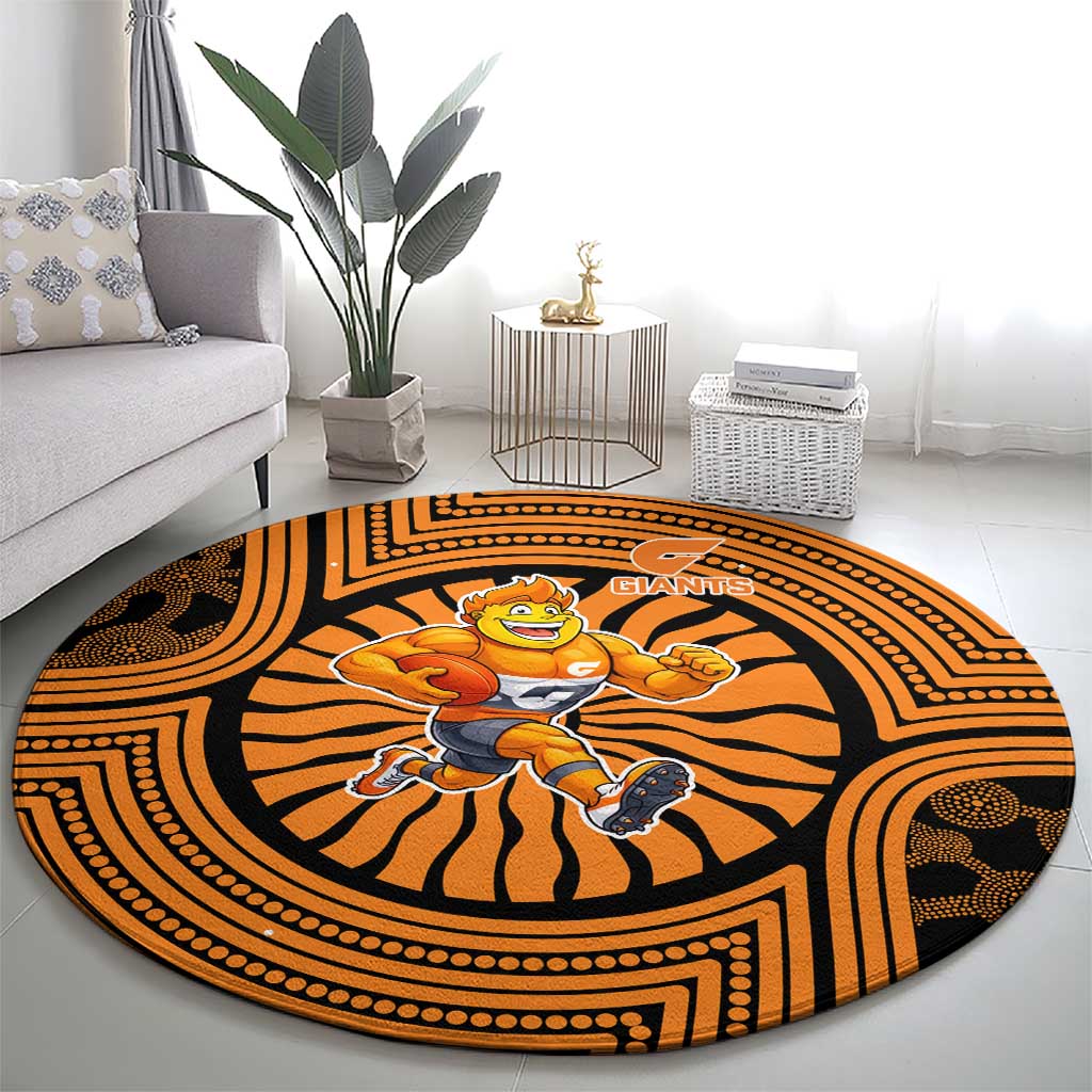 Greater Western Sydney Giants Round Carpet Indigenous Monochrome Dot Art Mascot Style