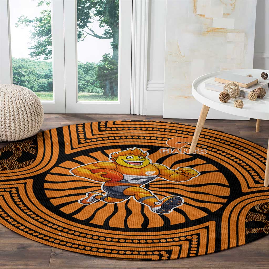 Greater Western Sydney Giants Round Carpet Indigenous Monochrome Dot Art Mascot Style