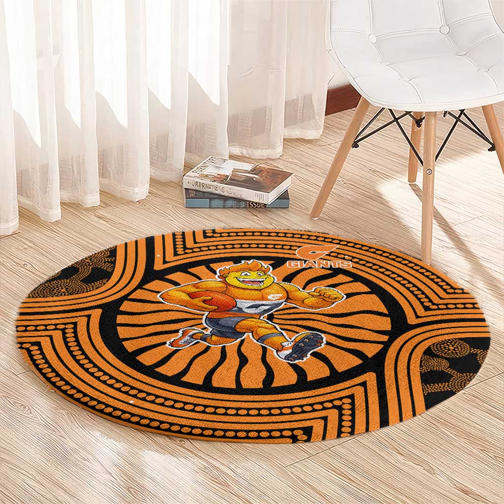 Greater Western Sydney Giants Round Carpet Indigenous Monochrome Dot Art Mascot Style