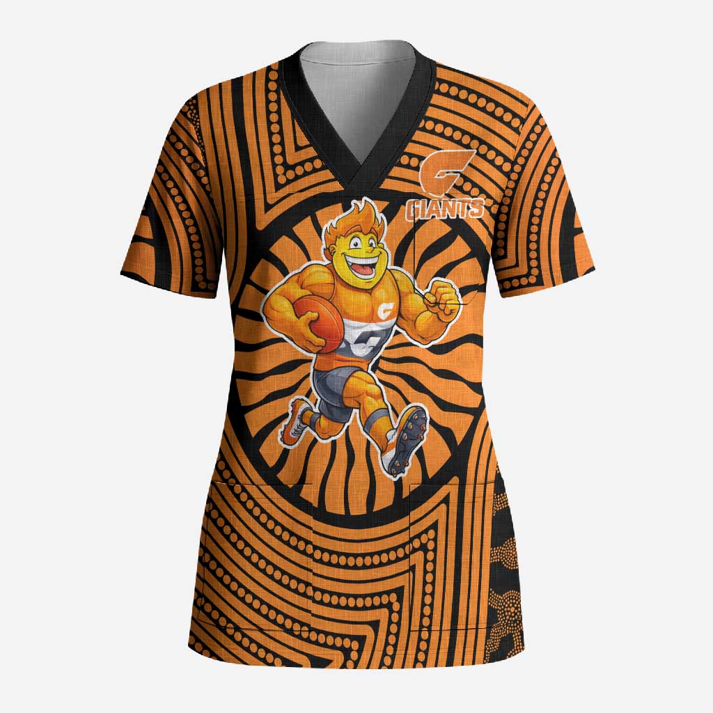 Greater Western Sydney Giants Scrub Top Indigenous Monochrome Dot Art Mascot Style