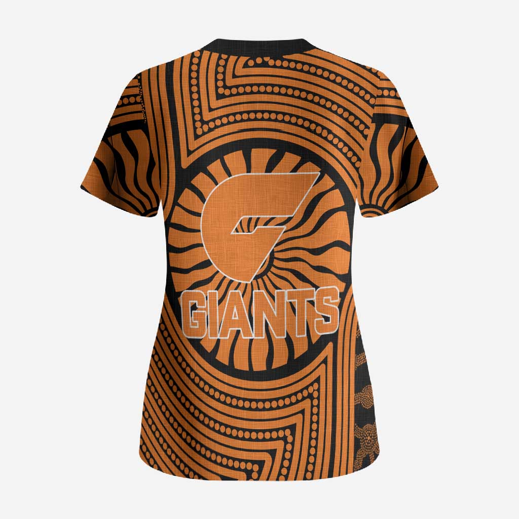 Greater Western Sydney Giants Scrub Top Indigenous Monochrome Dot Art Mascot Style