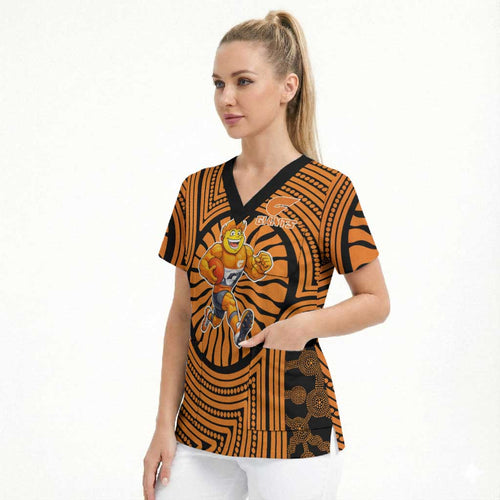 Greater Western Sydney Giants Scrub Top Indigenous Monochrome Dot Art Mascot Style