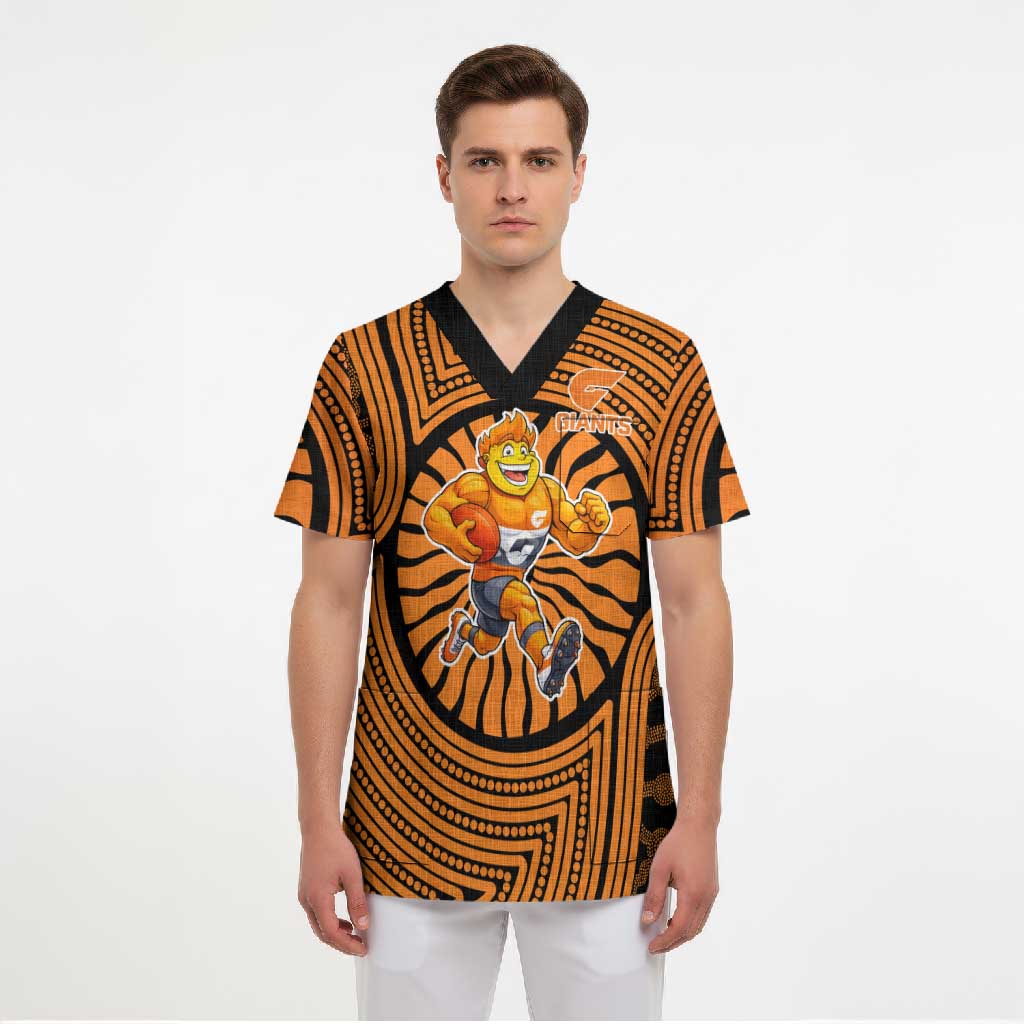 Greater Western Sydney Giants Scrub Top Indigenous Monochrome Dot Art Mascot Style