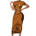 Greater Western Sydney Giants Short Sleeve Bodycon Dress Indigenous Monochrome Dot Art Mascot Style