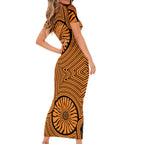Greater Western Sydney Giants Short Sleeve Bodycon Dress Indigenous Monochrome Dot Art Mascot Style