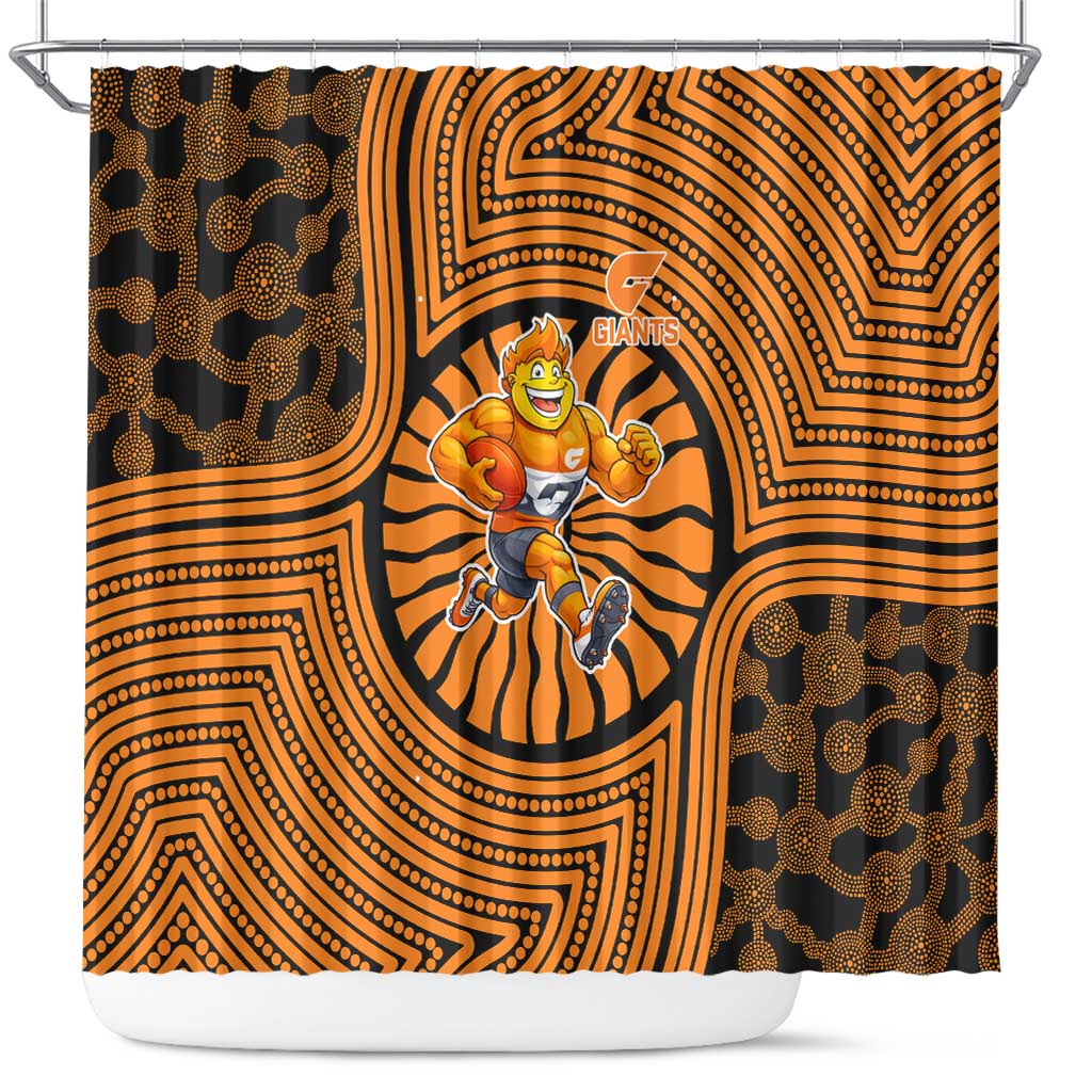 Greater Western Sydney Giants Shower Curtain Indigenous Monochrome Dot Art Mascot Style