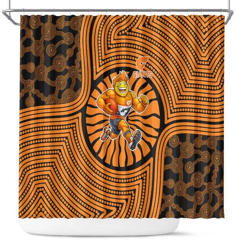 Greater Western Sydney Giants Shower Curtain Indigenous Monochrome Dot Art Mascot Style