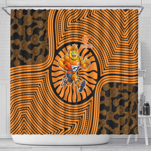 Greater Western Sydney Giants Shower Curtain Indigenous Monochrome Dot Art Mascot Style