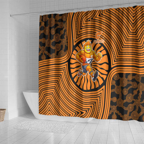 Greater Western Sydney Giants Shower Curtain Indigenous Monochrome Dot Art Mascot Style