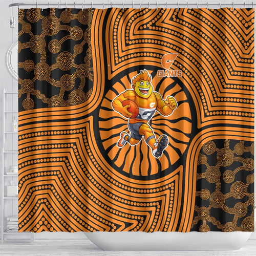 Greater Western Sydney Giants Shower Curtain Indigenous Monochrome Dot Art Mascot Style