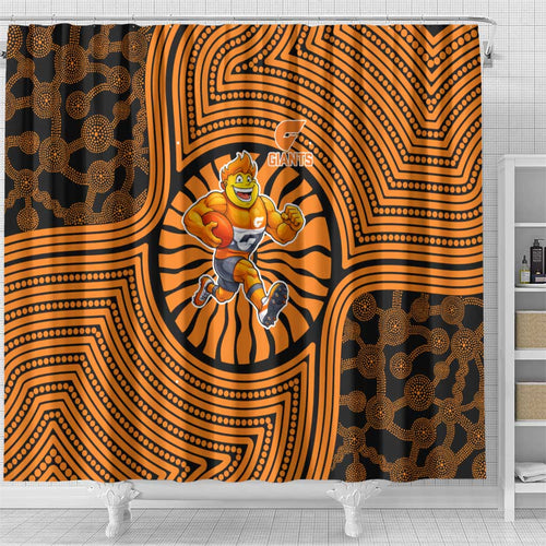 Greater Western Sydney Giants Shower Curtain Indigenous Monochrome Dot Art Mascot Style
