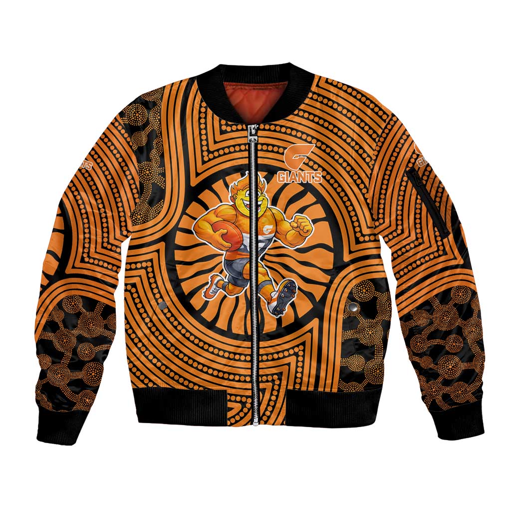 Greater Western Sydney Giants Sleeve Zip Bomber Jacket Indigenous Monochrome Dot Art Mascot Style