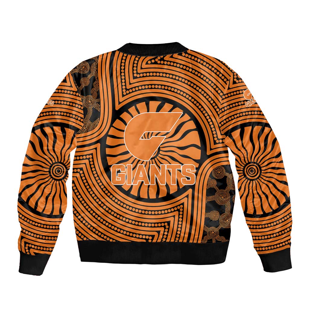 Greater Western Sydney Giants Sleeve Zip Bomber Jacket Indigenous Monochrome Dot Art Mascot Style
